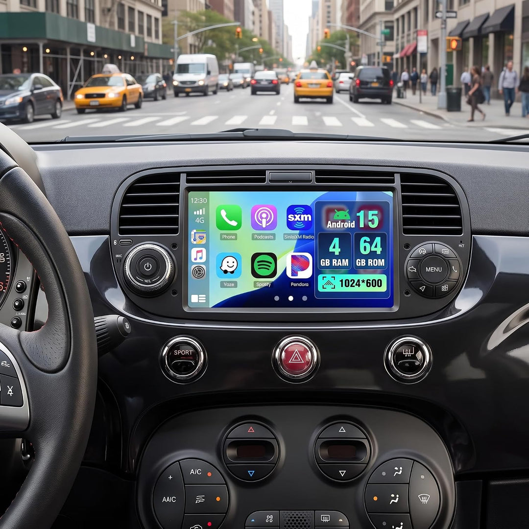 Hikity Android Autoradio mit Navi für FIAT 500 2007-2015 Bluetooth Autoradio mit Bildschirm 7 Zoll T