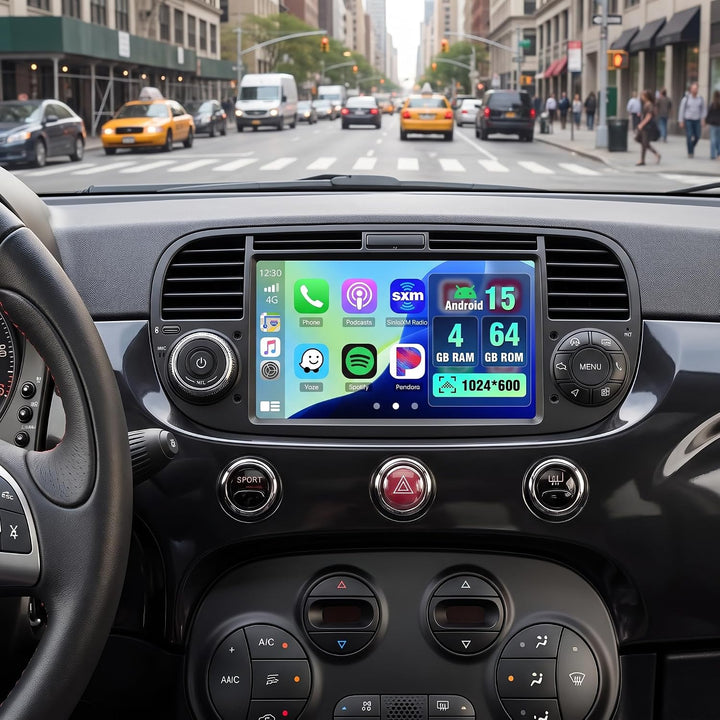 Hikity Android Autoradio mit Navi für FIAT 500 2007-2015 Bluetooth Autoradio mit Bildschirm 7 Zoll T