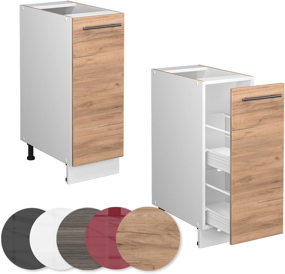 Vicco Apothekerschrank Fame-Line, Goldkraft Eiche/Weiss, 30 cm ohne Arbeitsplatte Goldkraft Eiche Ap