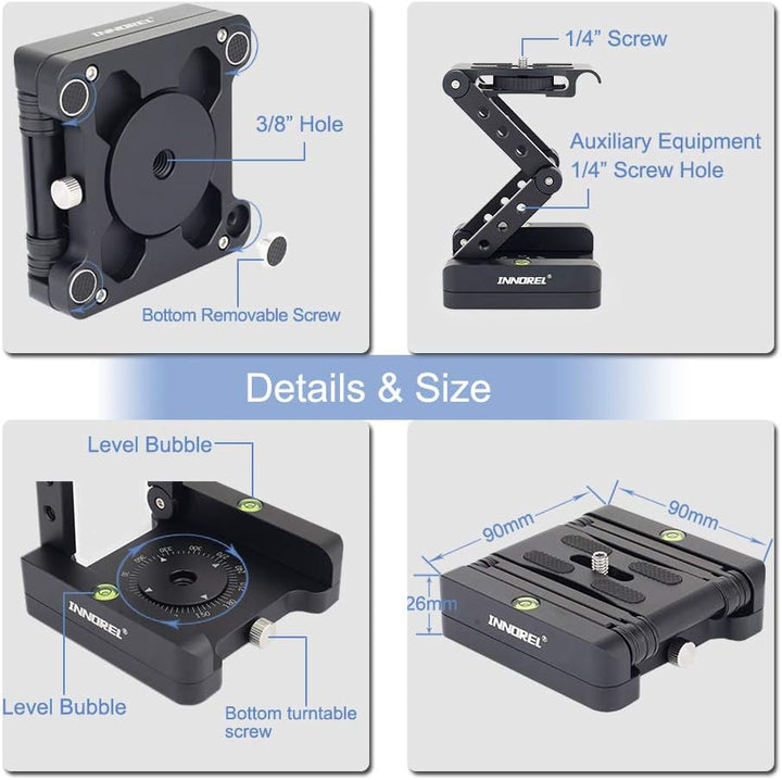 Z-Flex Tilt Stativkopf Innorel MH5 CNC Aluminiumlegierung 360 ° horizontale Drehung mit 1/4 "und 3/8