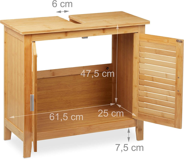 Relaxdays Waschbeckenunterschrank Bambus, HxBxT: 60x67x30 cm, 1 grosses Fach, 2 Türen, magnetisch, B
