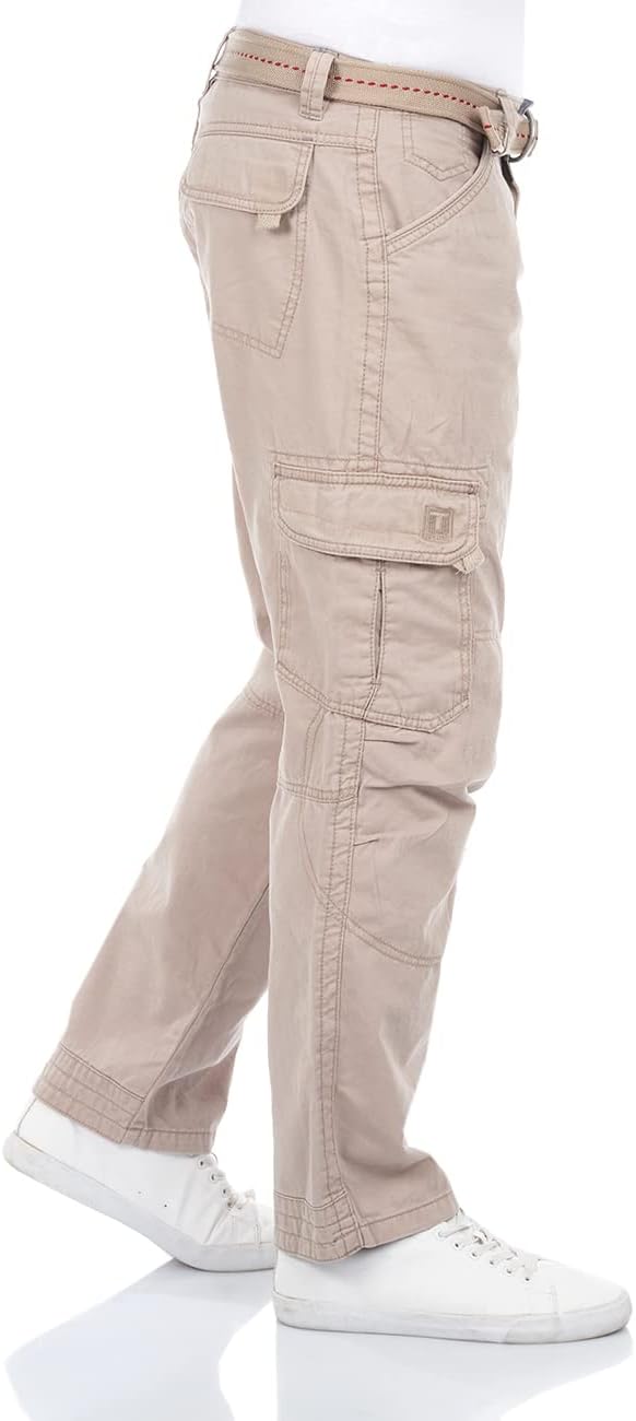 Timezone Herren Cargo Jeans Hose BenitoTZ Loose Fit Cargohose Stoffgürtel 100% Baumwolle Basic Tasch