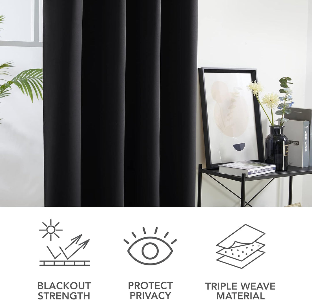 Deconovo Vorhang Ösen Gardinen Schlafzimmer Thermogardine Kälteschutz, 175x140 cm(HöhexBreite), Schw