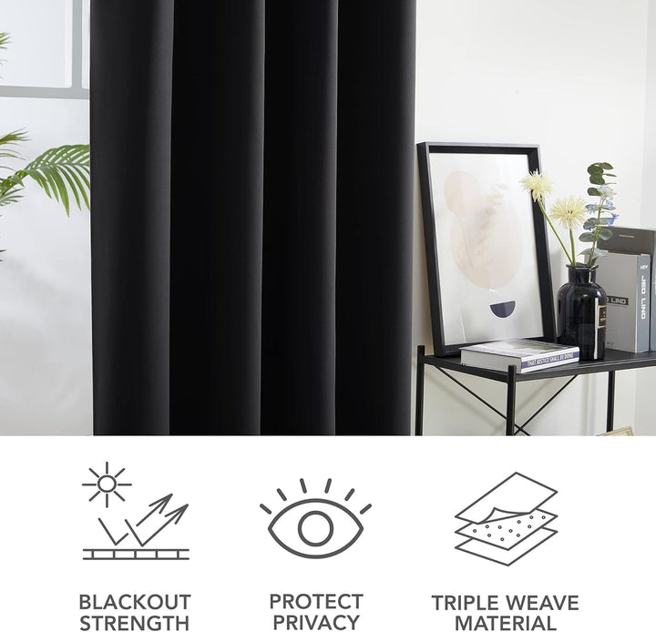 Deconovo Vorhang Ösen Gardinen Schlafzimmer Thermogardine Kälteschutz, 175x140 cm(HöhexBreite), Schw