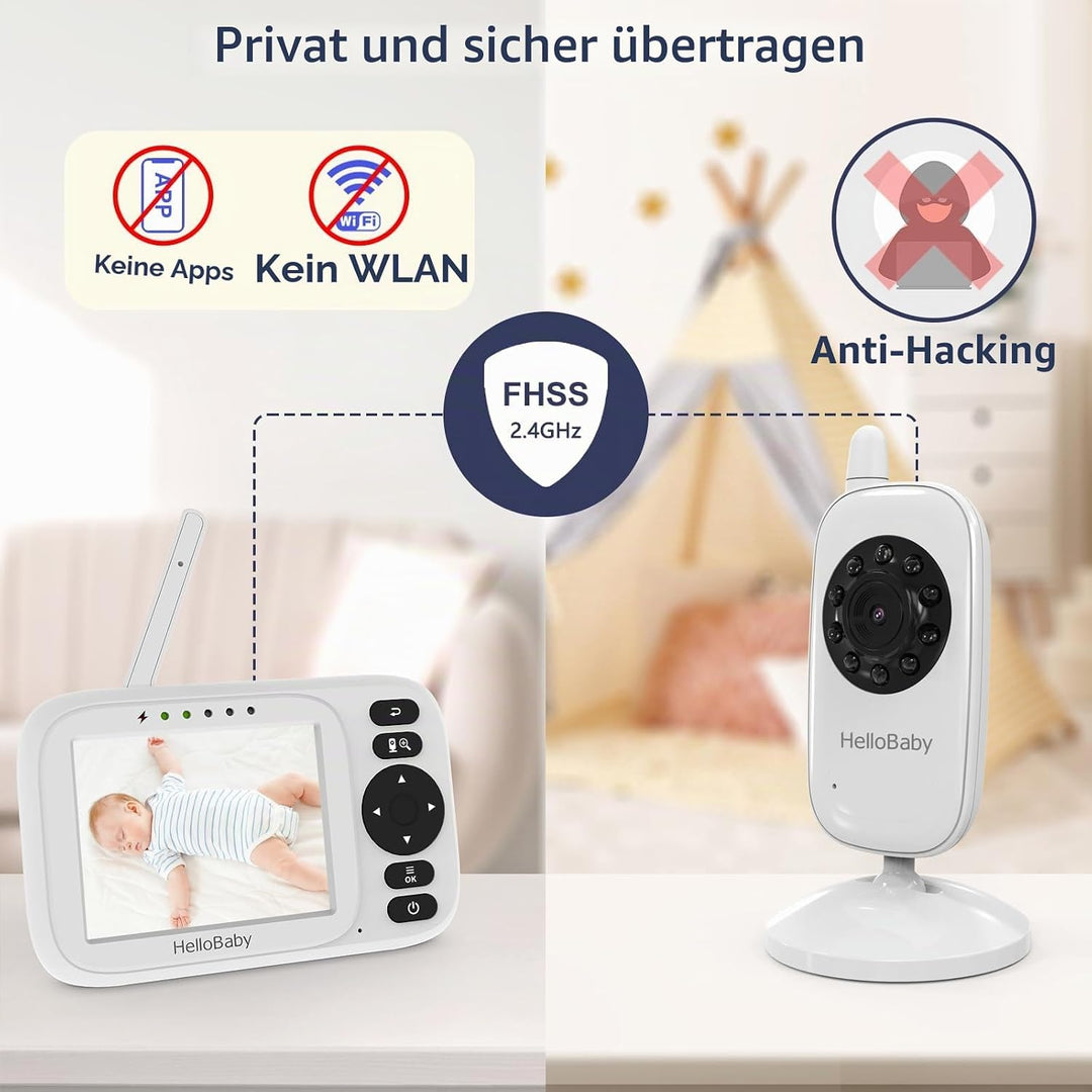 HelloBaby HB2438 Baby Monitor with Camera, Video Baby Monitor Without WiFi, 3.2 Inch Screen, Wired C