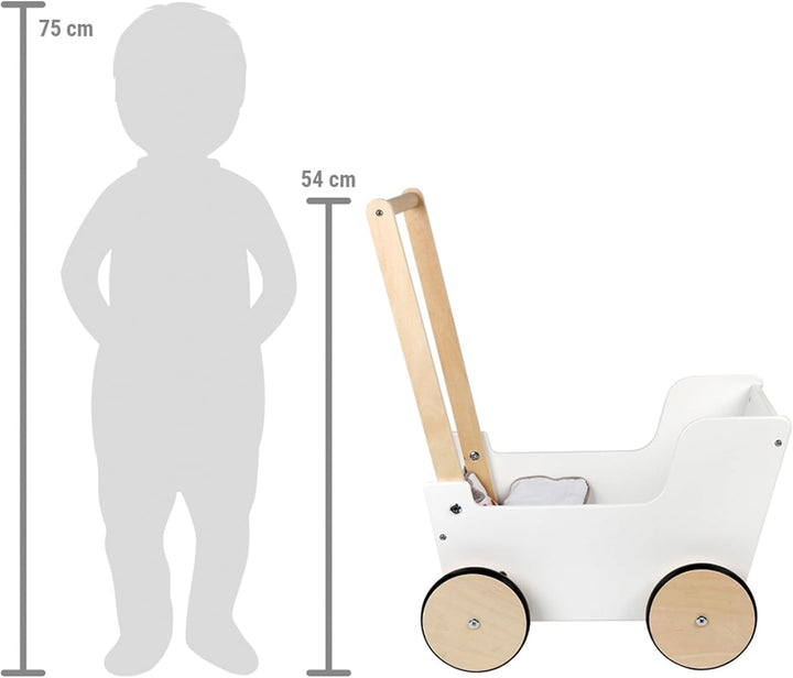 Small Foot Schiebe-und Puppenwagen „Little Button“ aus Holz, inkl. Wendebettwäsche, für Kinder ab 3