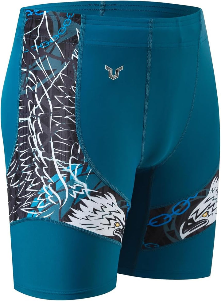 HUGE SPORTS Herren Splice Schwimmhose Kompression Jammer Lang Wilde Serie M Adler Blau, M Adler Blau