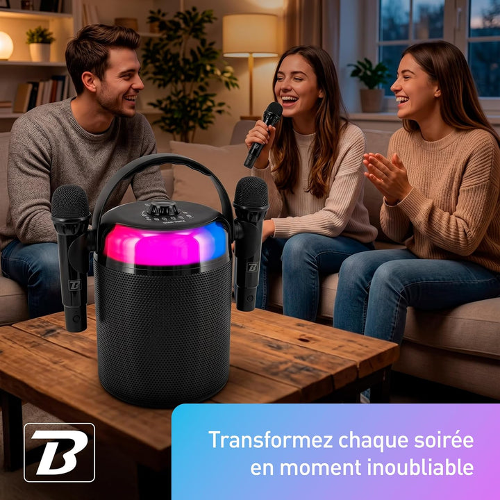 BoomTone DJ Star Voice Tragbarer Karaoke-Lautsprecher mit LED, Bluetooth, Stimmwechsler, Lieferung m