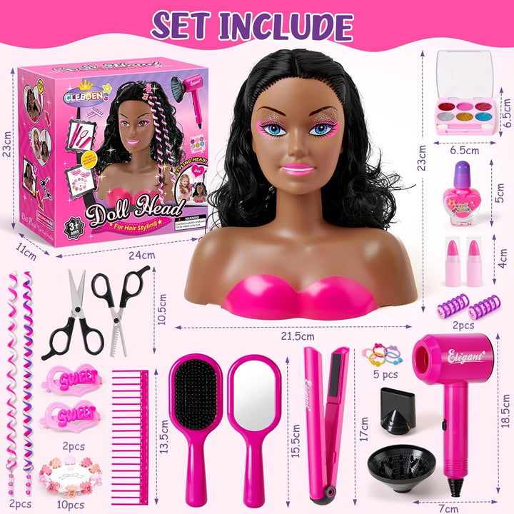Frisierkopf Kinder Schminkpuppe mit Haartrockner Haarglätter Nagellack Kinderschminke Friseur Set Ha