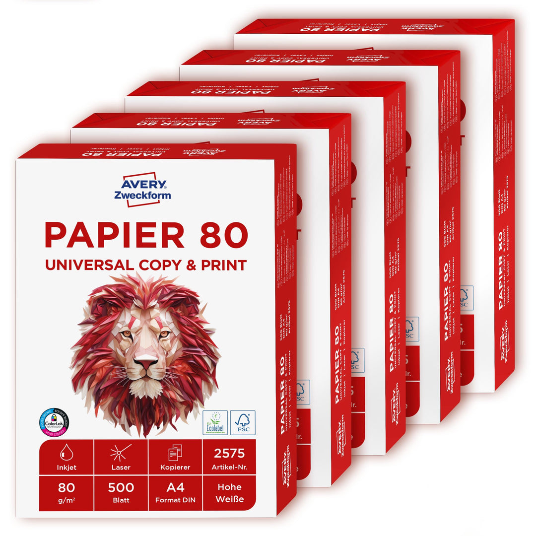 AVERY Zweckform 2575 Drucker-/Kopierpapier (2.500 Blatt, 80 g/m², DIN A4 Papier, für alle Drucker) 1