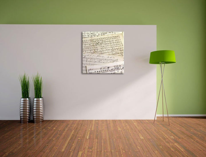 Pixxprint Stilvolle alte Notenblätter als Leinwandbild/Grösse: 70x70 cm/Wandbild/Kunstdruck/fertig b