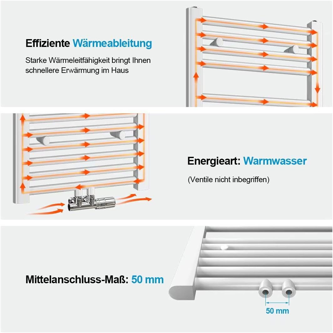 Heilmetz Handtuchtrockner Badheizkörper 1000 x 400 mm Weiss Handtuchheizkörper für Wasser Heizkörper