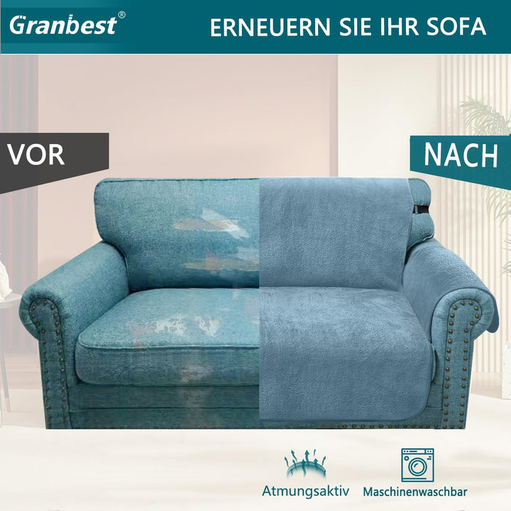 Granbest Super Thick Samt Sofabezug 3 Sitzer Anti-Rutsch Durable Couchbezug mit Elastischem Riemen 4