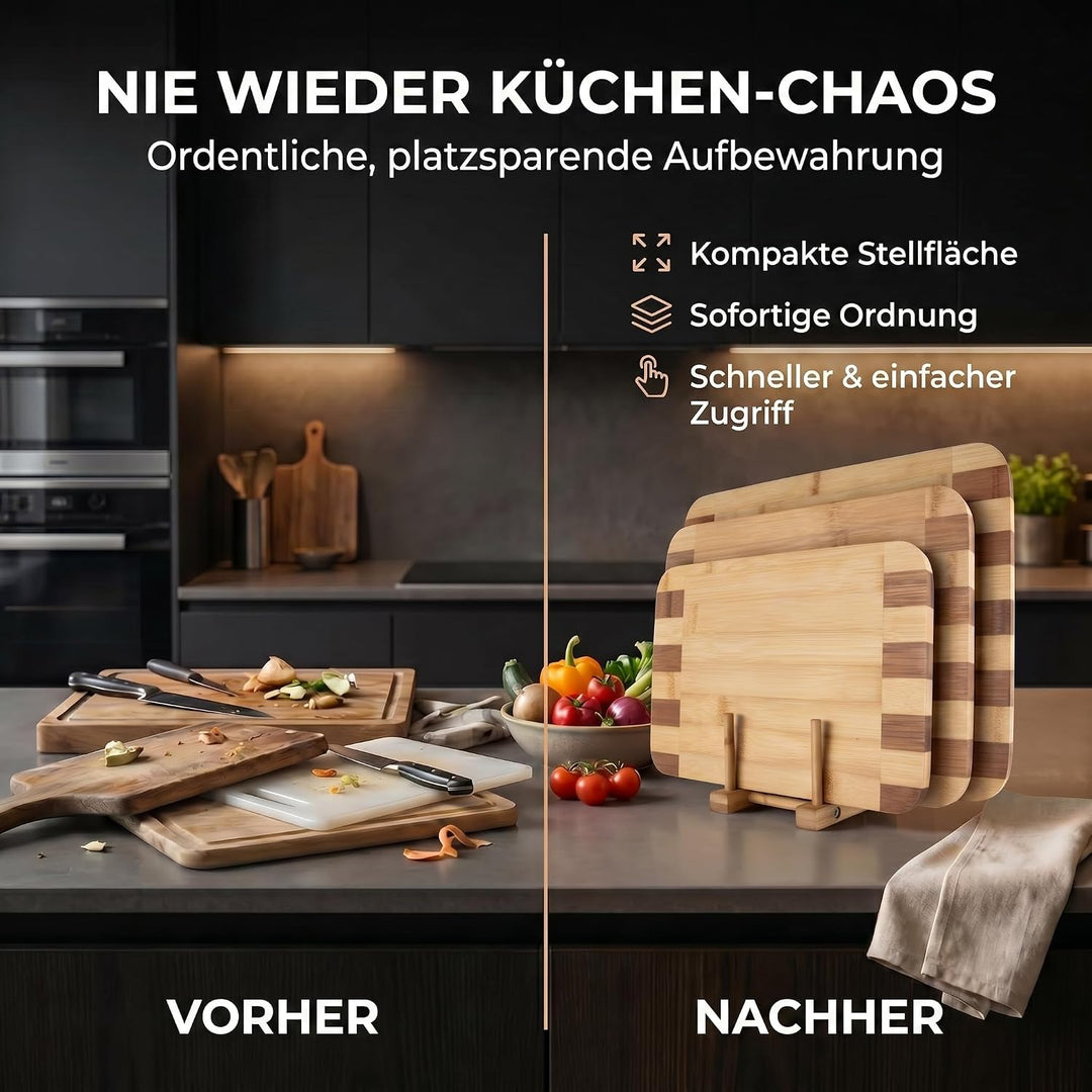 Bambus 3er Set Schneidebretter Set Servierbretter Küchenbrett Brotbrett; klingenschonend, antibakter