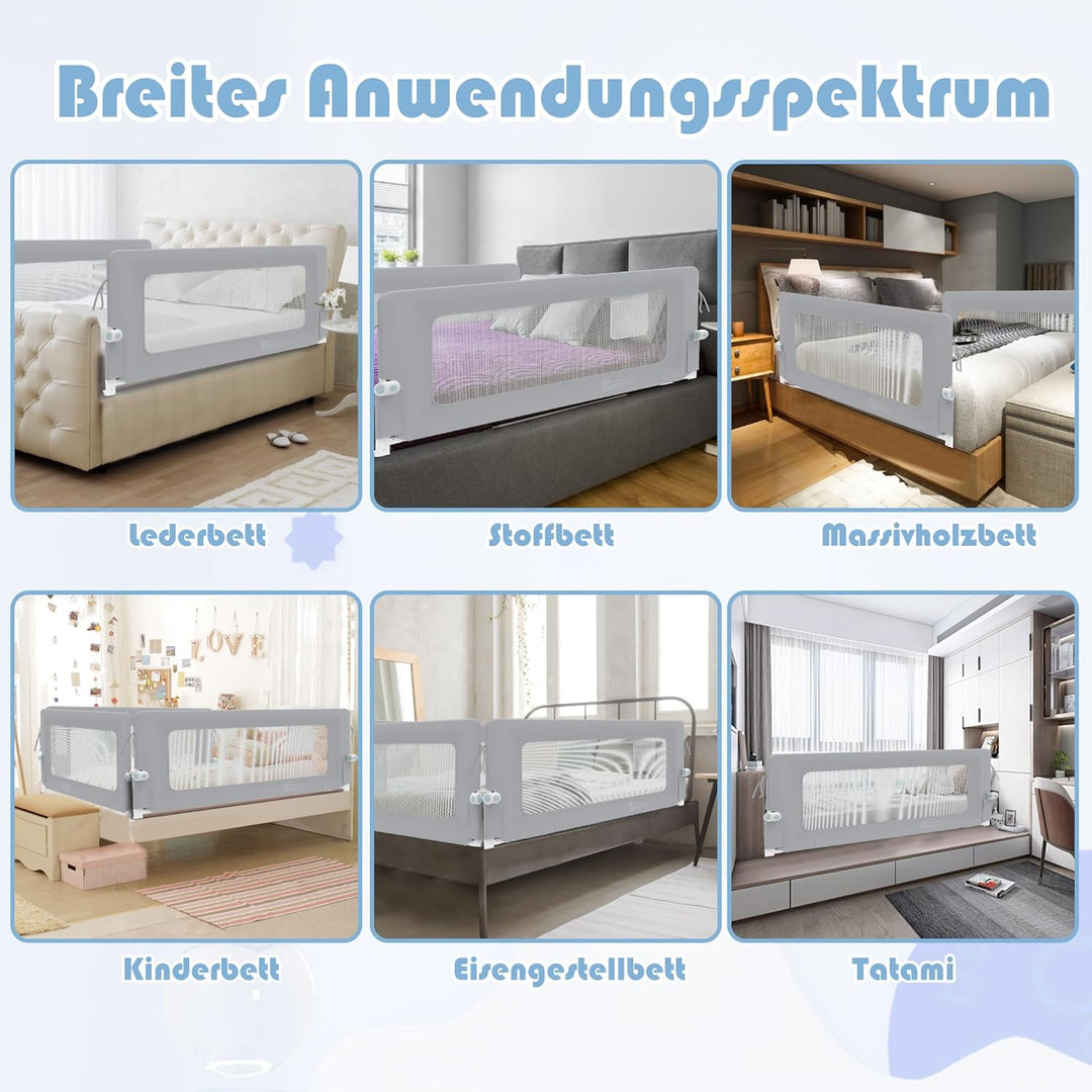 FIVMEN Bettgitter 200cm Rausfallschutz Bett Höhenverstellbar Kinder Bettschutzgitter Zusammenklappba