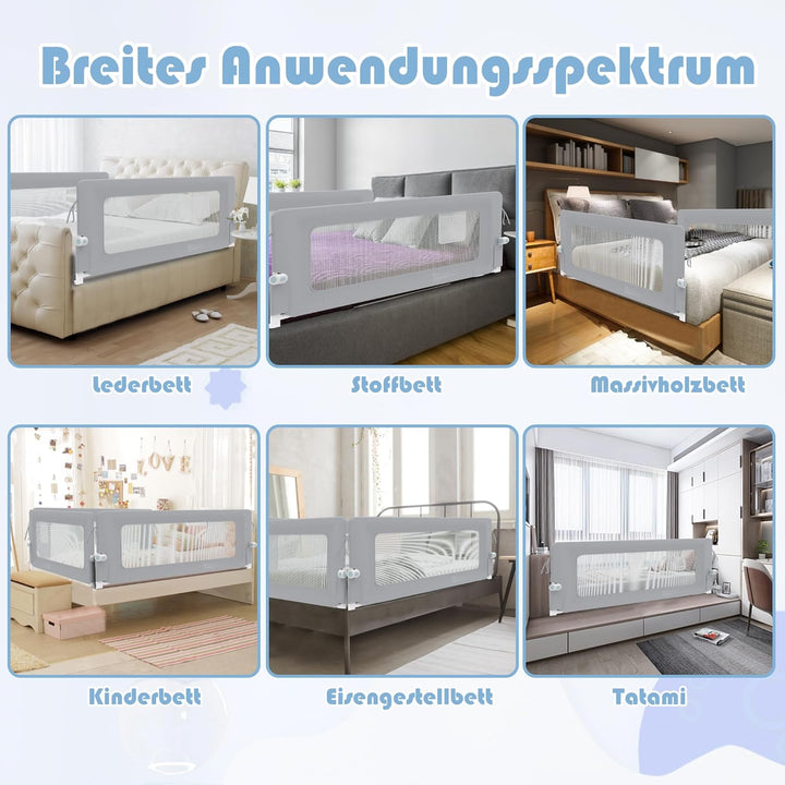 FIVMEN Bettgitter 200cm Rausfallschutz Bett Höhenverstellbar Kinder Bettschutzgitter Zusammenklappba