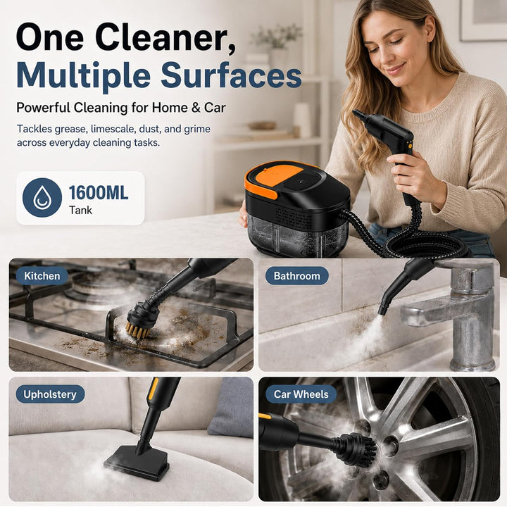Dampfreiniger Handgerät,Steam Cleaner mit Trockenlaufschutz,3-Stufig Einstellbarer Dampfreiniger,15