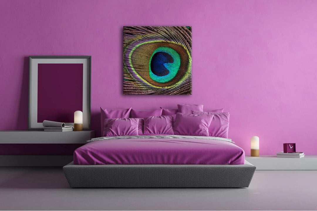 deyoli Bezaubernde Pfauenfeder mit Muster im Format: 70x70 als Leinwandbild, Motiv fertig gerahmt au