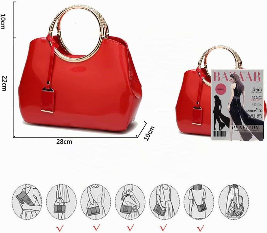Coolives Damen Handtasche Tasche Henkeltasche aus PU-Lackleder Hochzeitstasche Schultertasche Umhäng