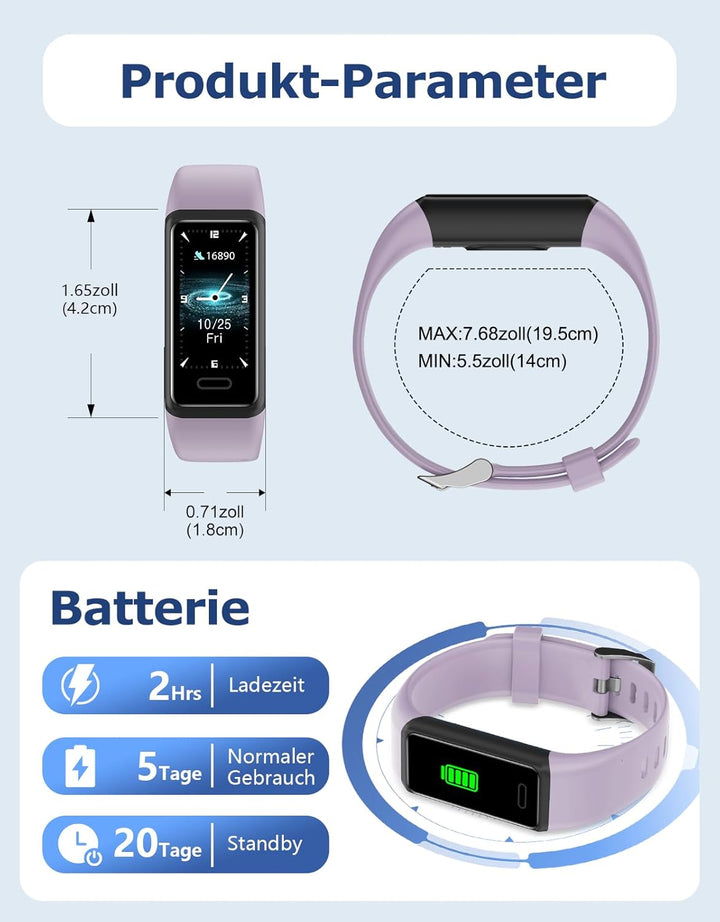 Cloudpoem Fitness Tracker,Fitnessuhr für Damen Herren mit Pulsuhr,Schrittzähler,Kalorienzähler,Schla