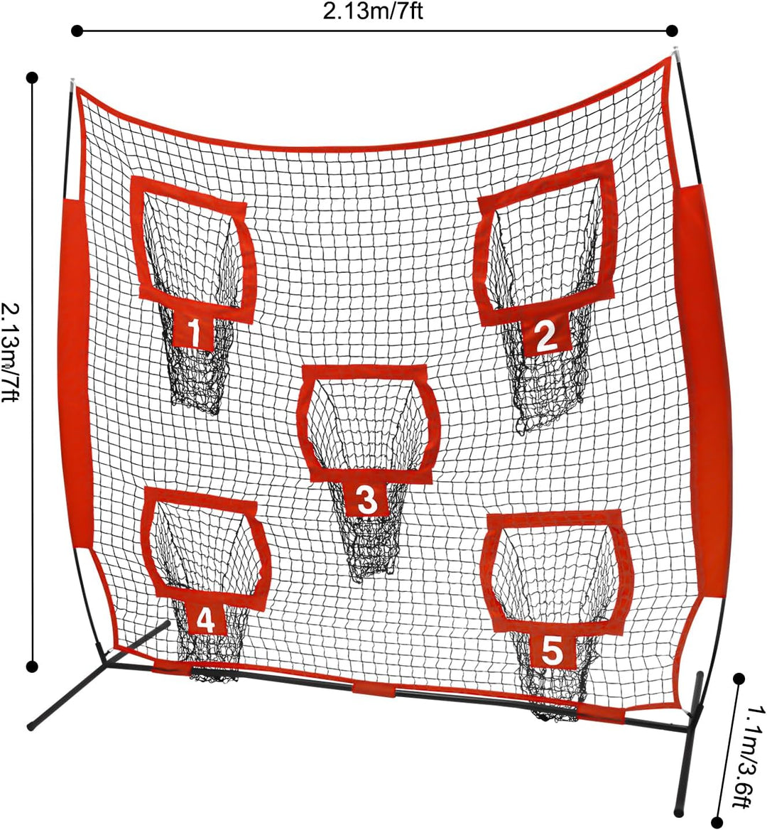 Rugby Wurfnetz 2.13x2.13m, Fussballtrainer mit 5 Zieltaschen, Quarterback Trainingsnetz für Wurfgena