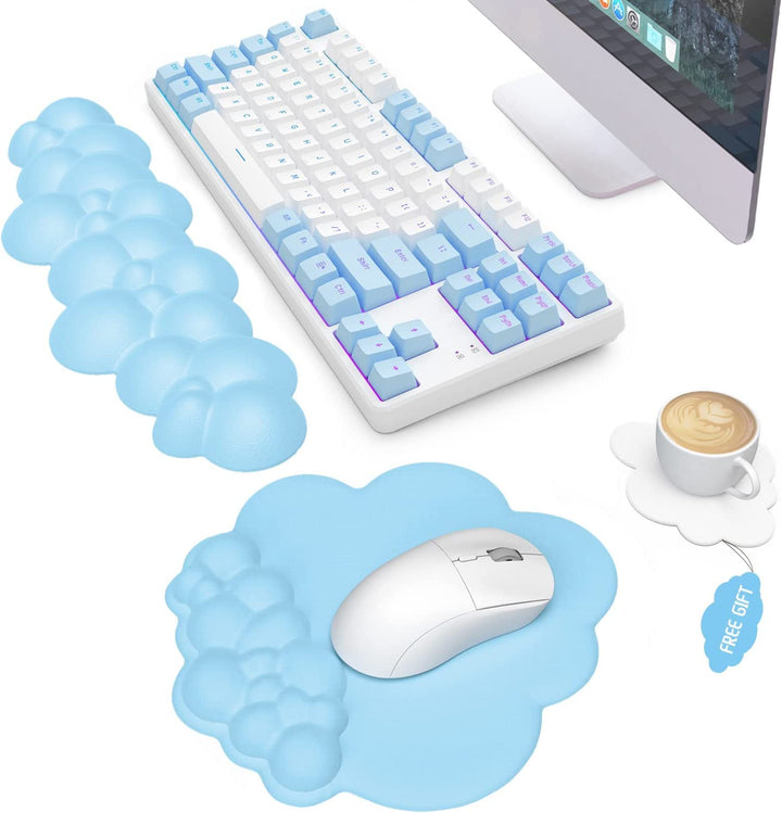 A.JAZZ 3 in 1 Cloud Ergonomische Tastatur-Handballenauflage,Mauspad und Untersetzer-Set,PU-Leder,rut