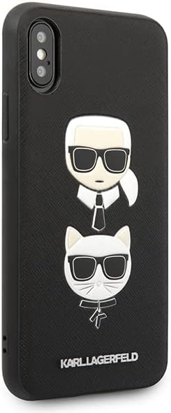 KARL LAGERFELD Saffiano Karl & Choupette Heads - iPhone XS/X Hülle (Schwarz)