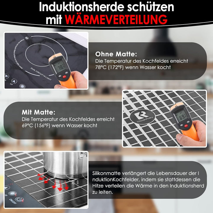 KitchenRaku Grosse Induktion schutzmatte 52x78cm, Silikon Induktionskochfeld Schutzmatte (magnetisch