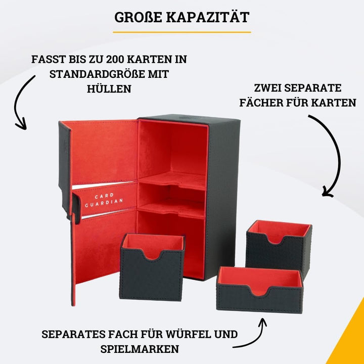 Card Guardian - Premium Deck Sammelkarten Box für 200 Karten Sammelkartenspiele TCG (Schwarz), Schwa