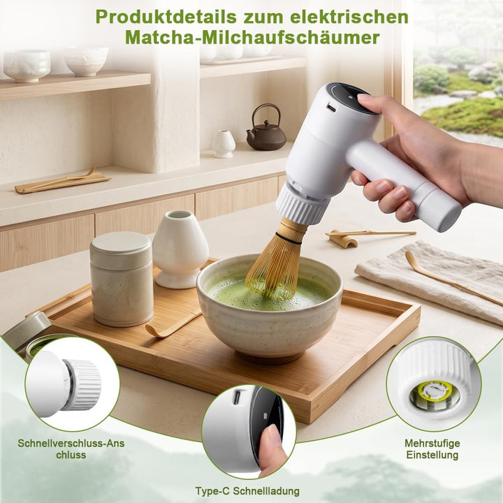 Matcha Schneebesen Elektrisch, 3 Geschwindigkeiten, Elektrischer Matcha-Aufschäumer Küchenhelfer, wi