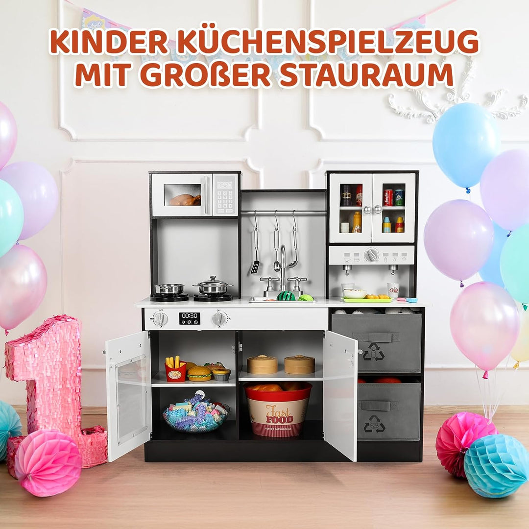 MAMIZO Kinderküche Holz, Spielküche mit Licht und Sound, Puppenküche Holz für Kinder, 90x30x90 cm ki