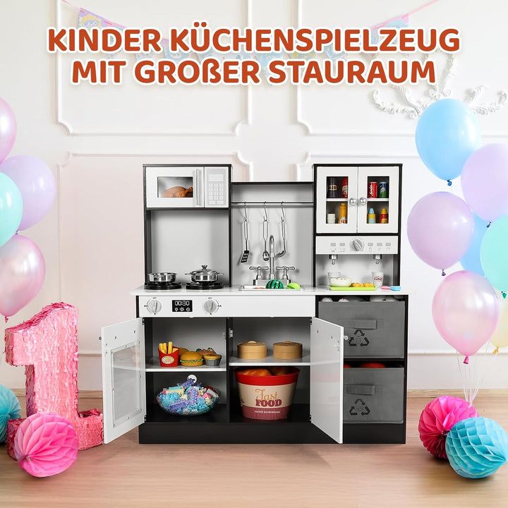 MAMIZO Kinderküche Holz, Spielküche mit Licht und Sound, Puppenküche Holz für Kinder, 90x30x90 cm ki