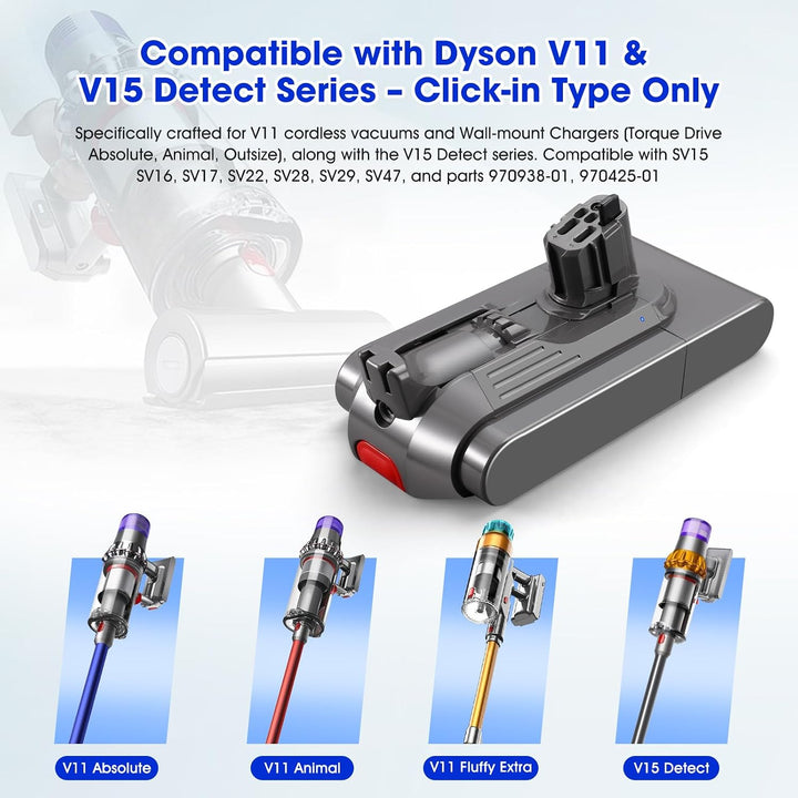 V11 Akku Ersatz – 25,2V 99,79WH Click-in Typ für Dyson V15, V11, SV15, SV16, 970425-01 (Nicht für Sc
