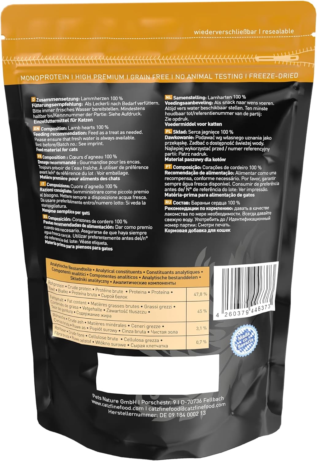 Catz finefood Purrrrly No. 107 Lammherzen, gefriergetrockneter Katzensnack/ Katzenleckerli, 6er Pack