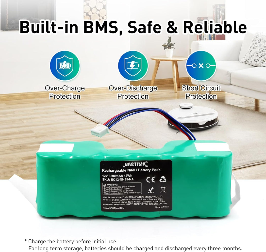 NASTIMA 12V 3500mAh NI-MH Akku Kompatibel mit Ecovacs Deebot 900 700 600 M88 DE33 DE35 DE35G DE53 DE