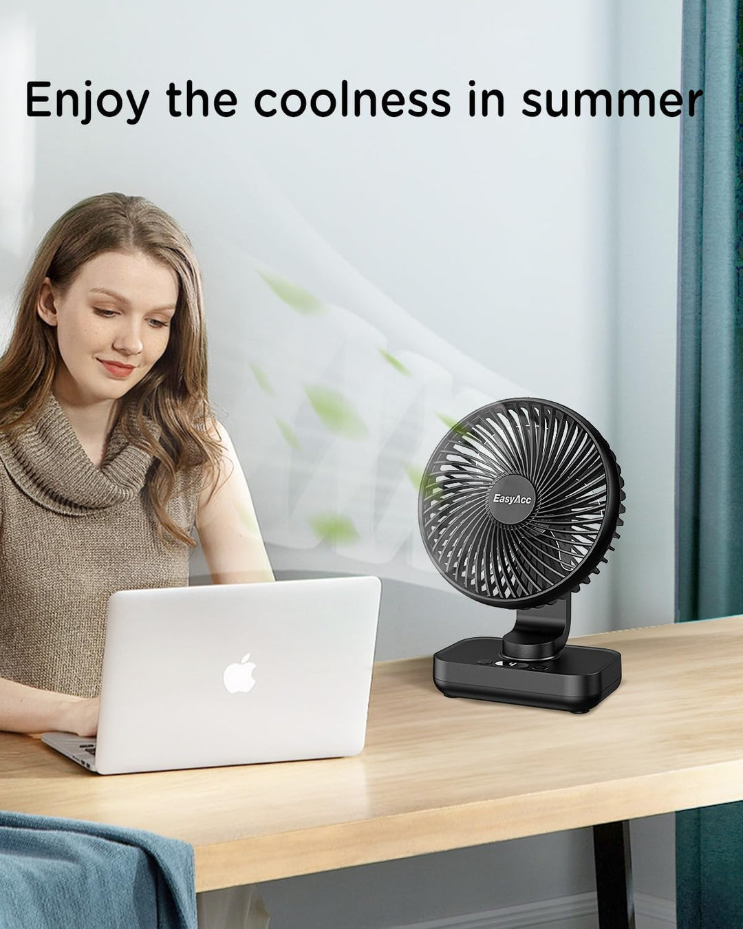 EasyAcc Tischventilator Oszillierend Batterie USB Ventilator 4000 Akku Klein Tragbarer 4 Geschwindig