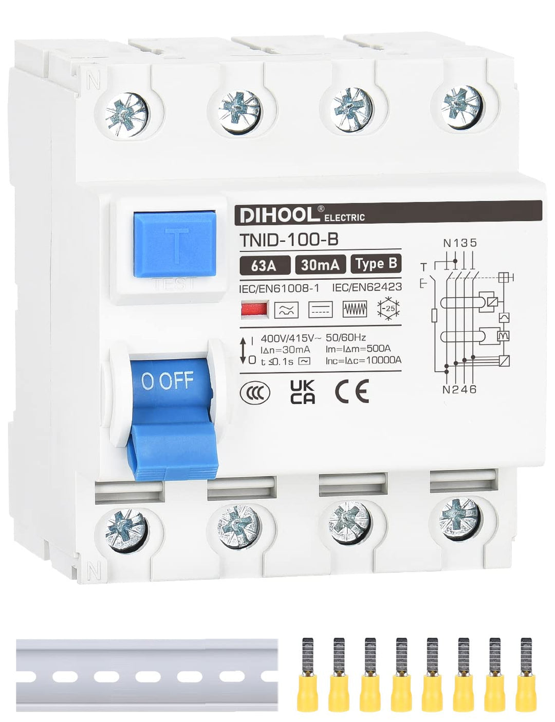DIHOOL RCD allstromsensitiver fi Typ B 63A 30mA 4-polig schutzschalter schalter Fehlerstromschutzsch