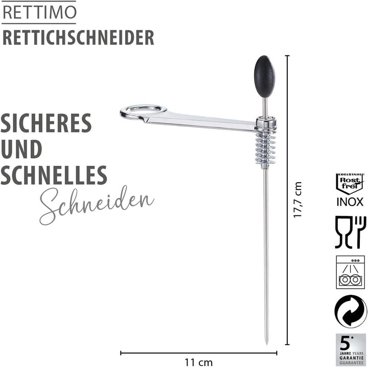 GEFU Rettichschneider RETTIMO – Rettich-Spiralschneider aus rostfreiem Edelstahl mit langen Haltesta
