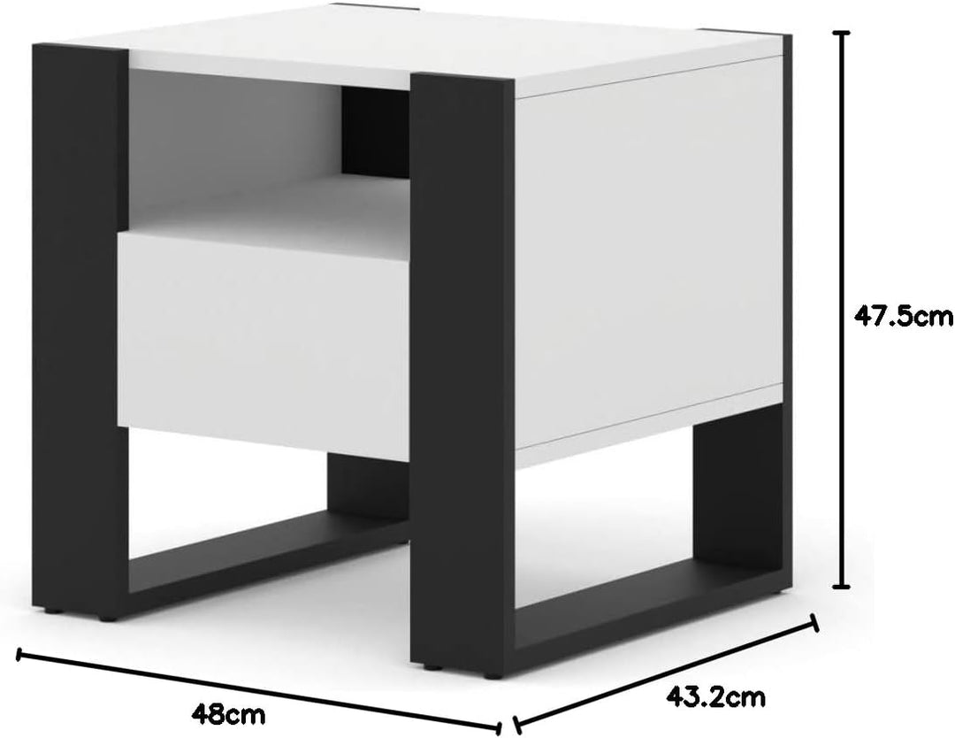 BIM Furniture Nachttisch Mondi 48 cm Nachtkommode Nachtschrank mit 1 Schublade (Weisse Matte;), Weis