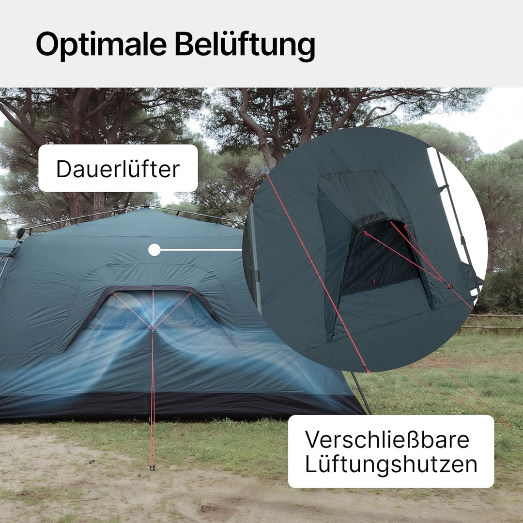 qeedo Quick Villa Familienzelt (für 4 oder 5 Personen) mit Quick-Up Schnellaufbau-System - Wasserdic