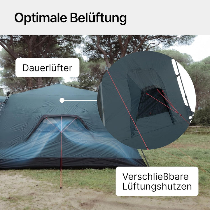 qeedo Quick Villa Familienzelt (für 4 oder 5 Personen) mit Quick-Up Schnellaufbau-System - Wasserdic