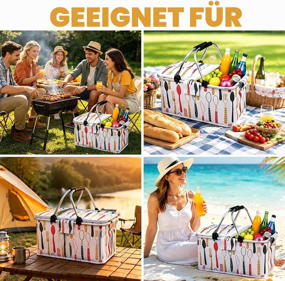 Einkaufskorb Mit Kühlfunktion, 25L Einkaufskorb Faltbar, Einkaufskorbs Gross mit Aluminiumgestänge T