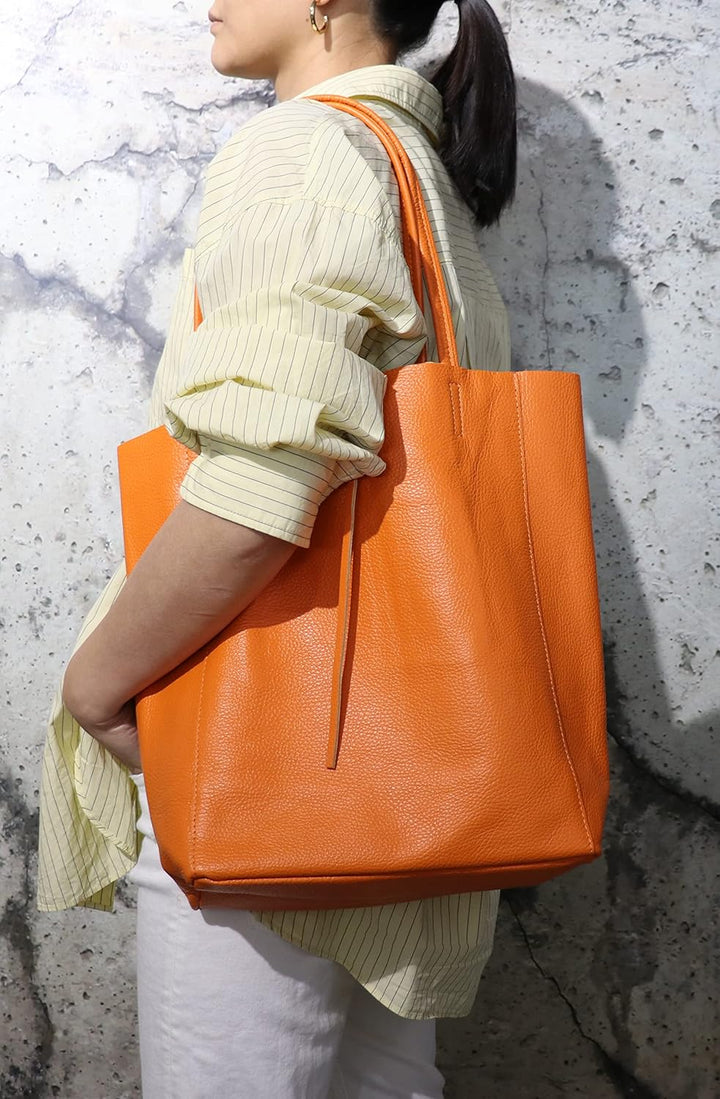 SH Leder ® Damen Echt Rindleder Shopper mit Innentasche in vielen Farben Schultertasche Henkeltasche