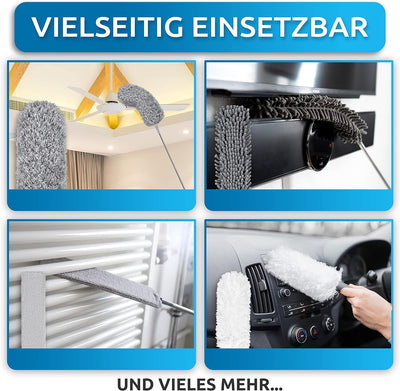 FusselZz® dust it Staubwedel teleskop waschbar [GROssES Set] – lang ausziehbar bis 2,45 m – Spinnweb