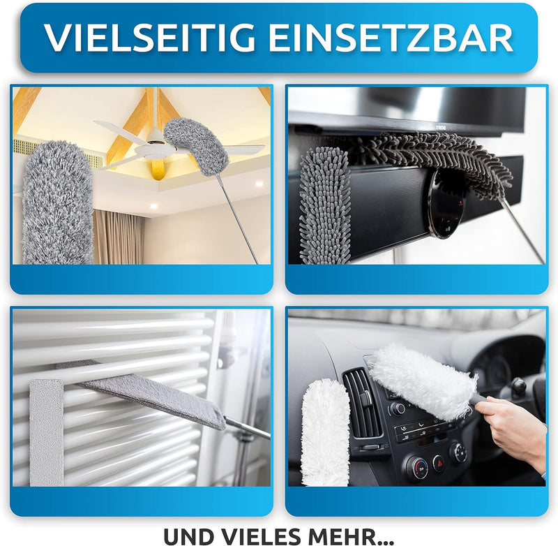 FusselZz® dust it Staubwedel teleskop waschbar [GROssES Set] – lang ausziehbar bis 2,45 m – Spinnweb