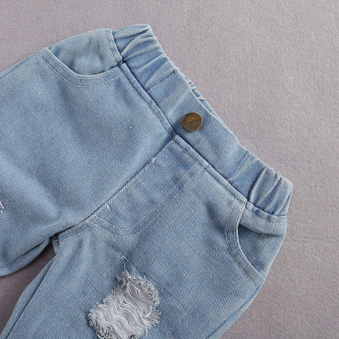 Kleinkind Kleinkind Baby Mädchen Kleidung Bestickte Spitze Strampler Zerrissene Jeans Denim Hosen Ou