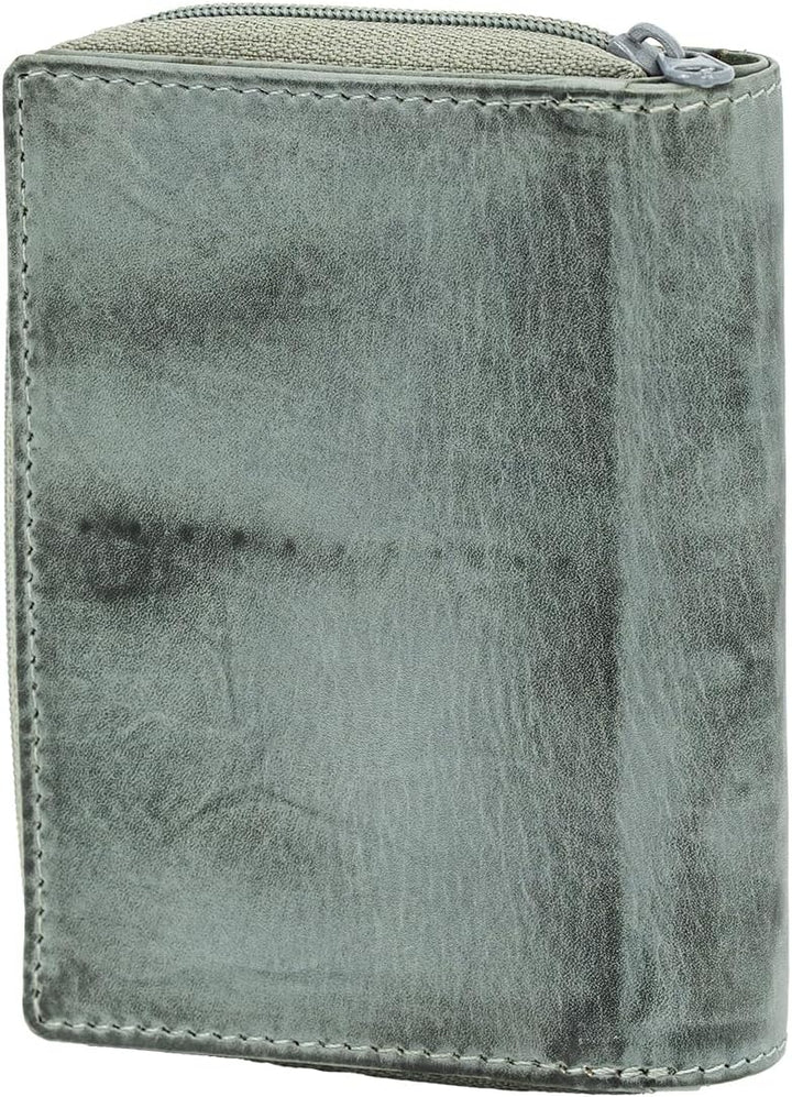 LINDENMANN Geldbeutel Damen/Damen Portemonnaie, Vollrindleder genarbt, quer, grau