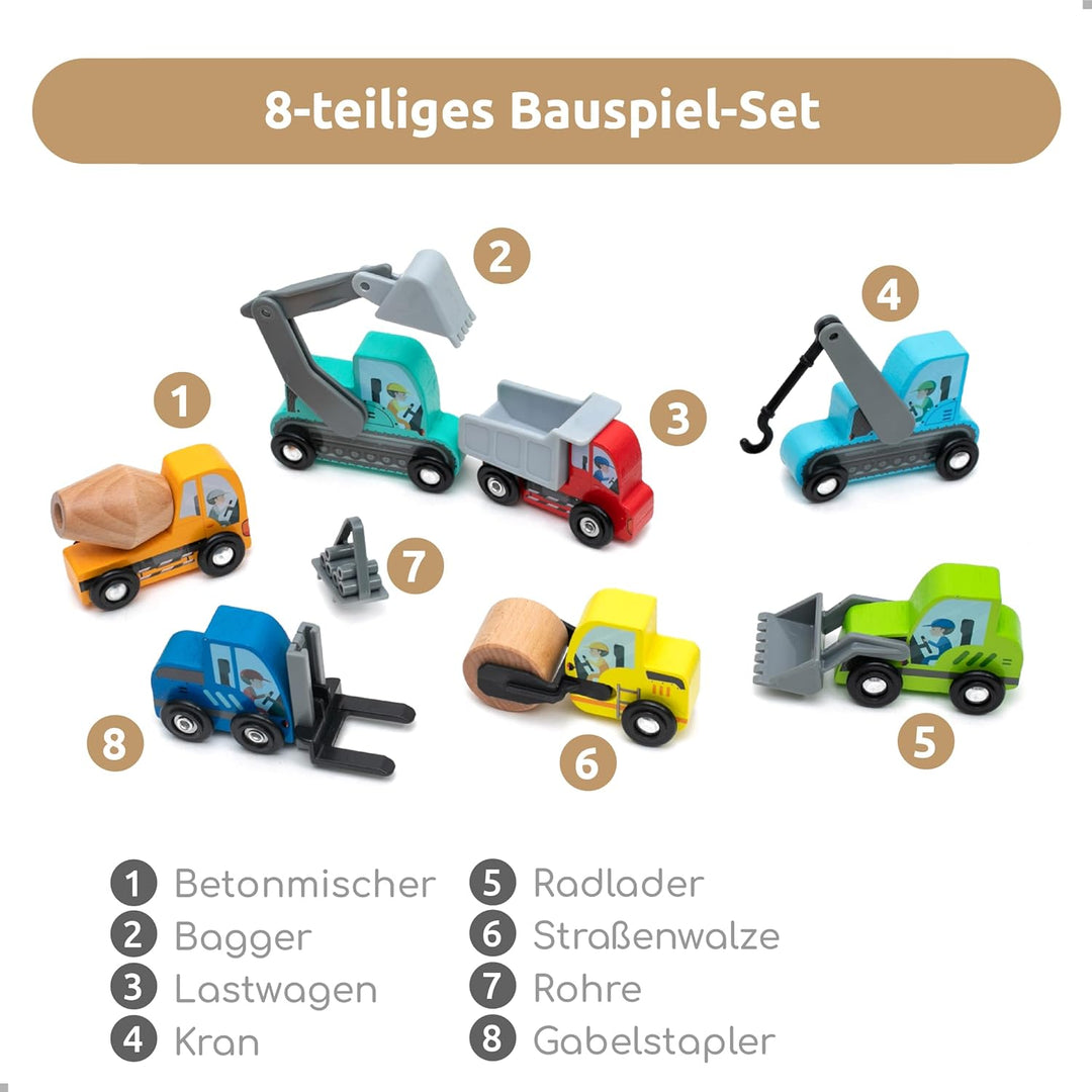 umu® Holz Baufahrzeuge Spielset für Kinder kompatibel mit Brio World Eisenbahn Sets & Anderen Marken