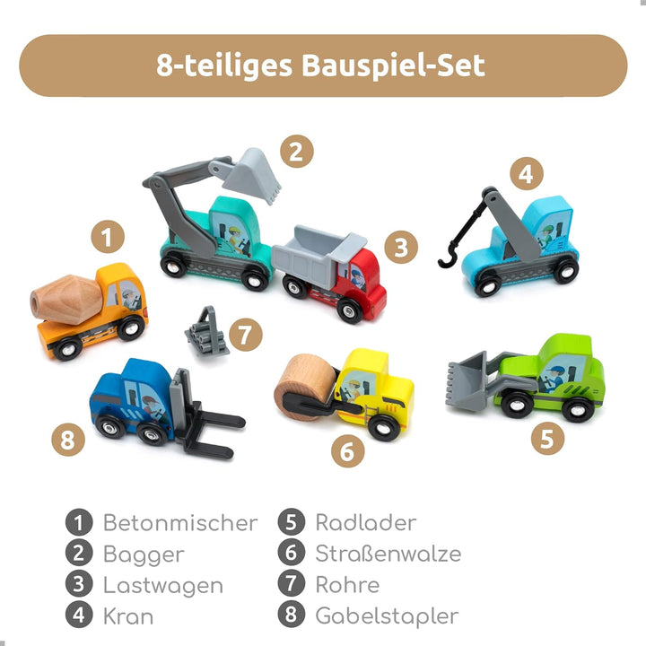 umu® Holz Baufahrzeuge Spielset für Kinder kompatibel mit Brio World Eisenbahn Sets & Anderen Marken