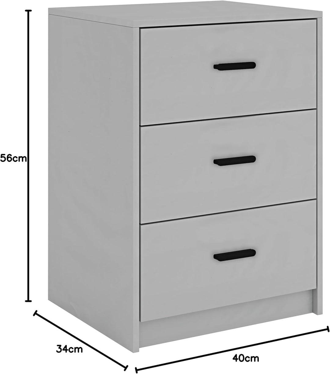 URBNLIVING Nachttisch aus Holz mit 3 Schubladen (grauer Korpus + graue Schubladen), Grauer Korpus +